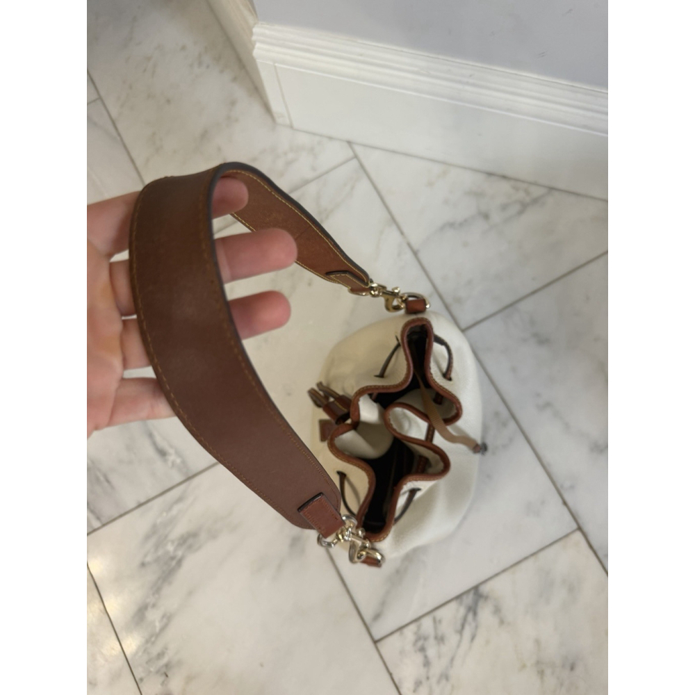 DOONEY & BOURKE Cream Pebbled Leather Small Drawstring Bucket Bag Shoulder Bag - Picture 12 of 16